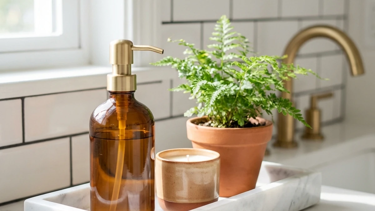 bathroom decor ideas — styled modern vanity with mirror