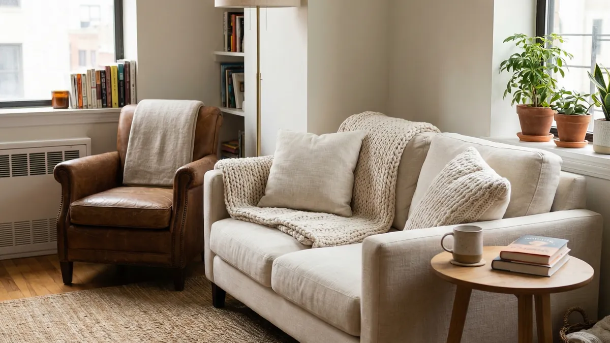 best sofas under 500 - compact loveseat in small living room