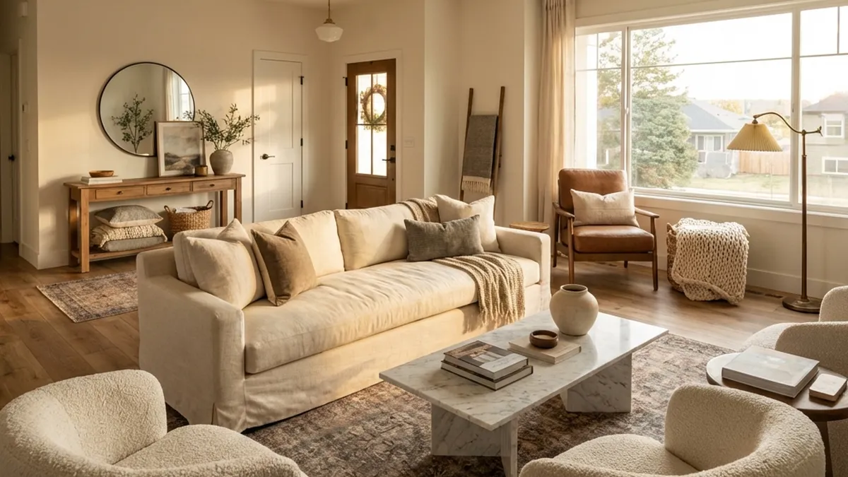 how to choose paint colors - warm neutral living room palette