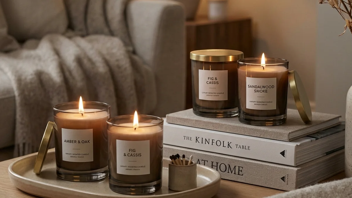 best candles for home decor - coffee table vignette with styled candles
